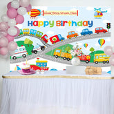 Lofaris Colorful Cars Shipping Road Happy Birthday Backdrop